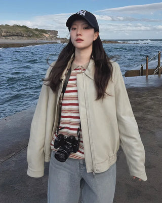Oversized leather MA-1 jacket