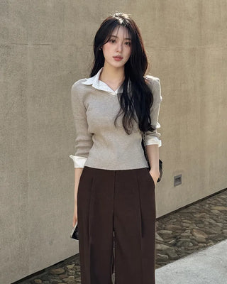 Extremely popular in Korea! Shirt-layered knit / 5 colors
