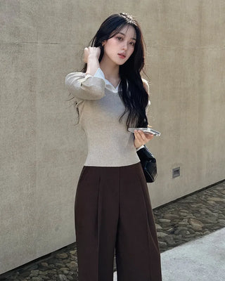 Extremely popular in Korea! Shirt-layered knit / 5 colors