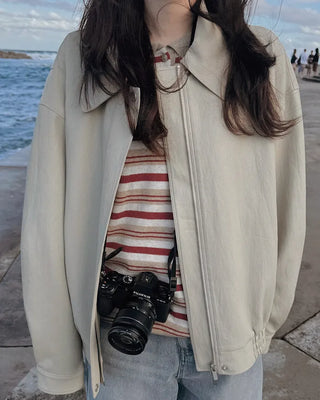 Oversized leather MA-1 jacket