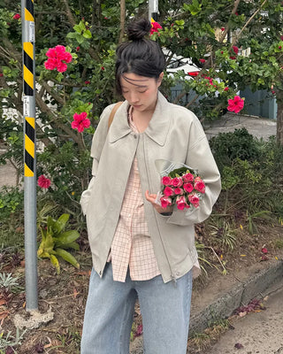 Oversized leather MA-1 jacket