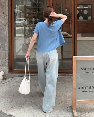 Real wide-leg denim pants