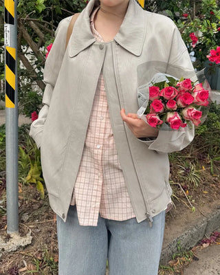 Oversized leather MA-1 jacket