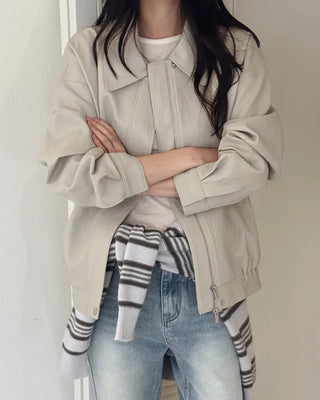 Oversized leather MA-1 jacket