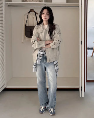 Oversized leather MA-1 jacket