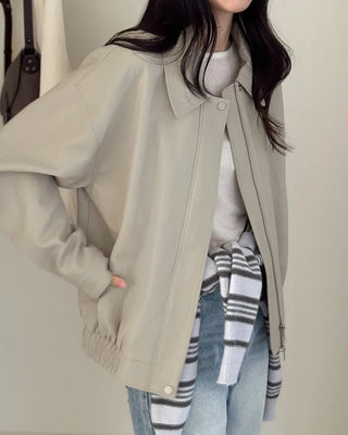 Oversized leather MA-1 jacket
