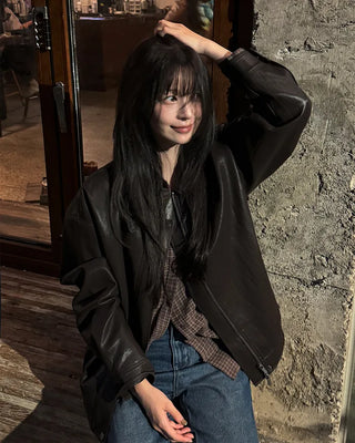 Oversized leather MA-1 jacket