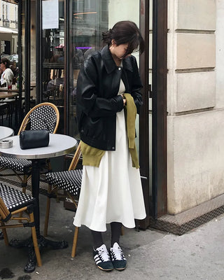Oversized leather MA-1 jacket