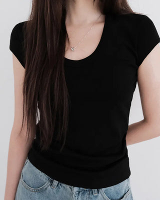 [5 colors] U-neck cap sleeve T-shirt