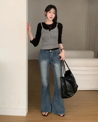 Layered slim-fit button-up knit