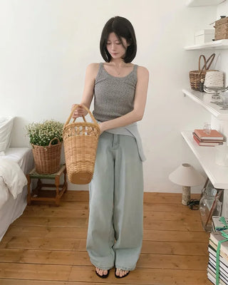 Light wide denim pants