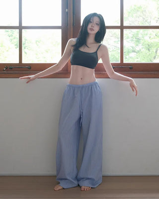 Striped elastic waist pants