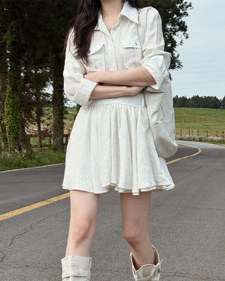 Double-breasted flared shirt dress