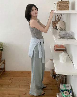 Light wide denim pants