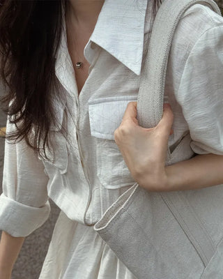 Double-breasted flared shirt dress