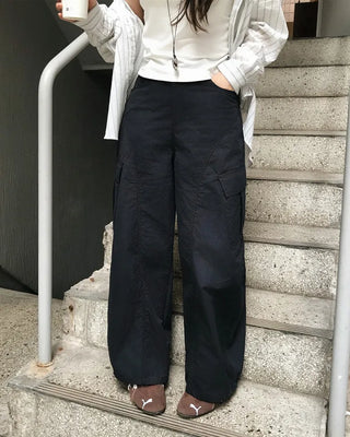 [4 colors] Cargo pants with elastic waistband