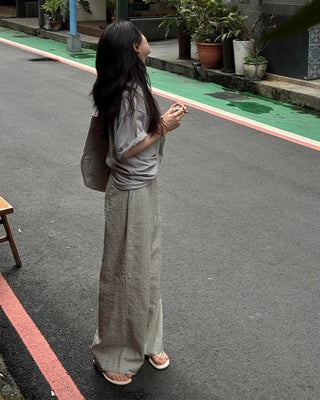 Gingham check embossed elastic waist pants
