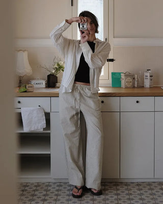 Striped elastic waist pants
