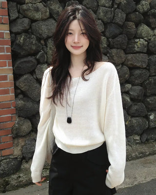 [3 colors] Boat neck knit