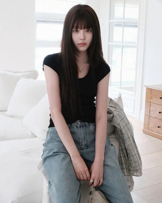 [5 colors] U-neck cap sleeve T-shirt