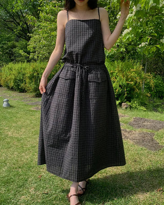 Mini check bustier long dress