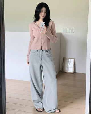 Light wide denim pants