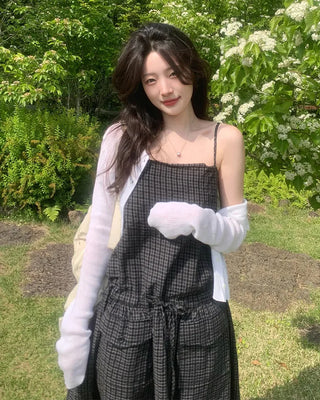 Mini check bustier long dress