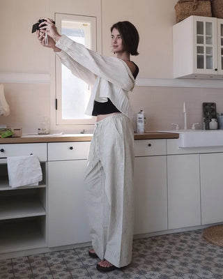 Striped elastic waist pants