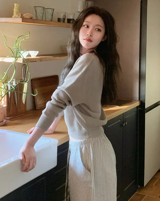 [3 colors] Boat neck knit