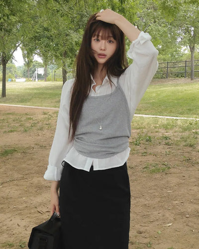 [3 colors] Semi-Cropped Shirt