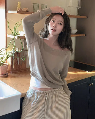 [3 colors] Boat neck knit