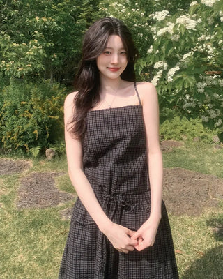 Mini check bustier long dress