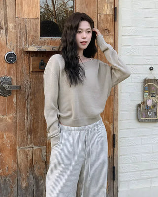 [3 colors] Boat neck knit