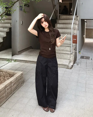 [4 colors] Cargo pants with elastic waistband