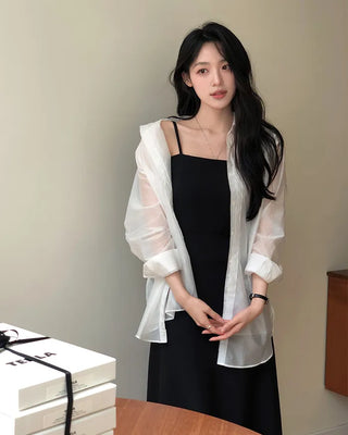 Shirred simple long dress
