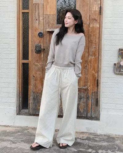 Striped elastic waist pants