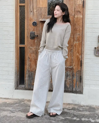 [3 colors] Boat neck knit