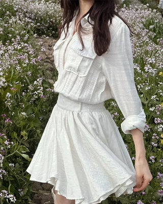 Double-breasted flared shirt dress