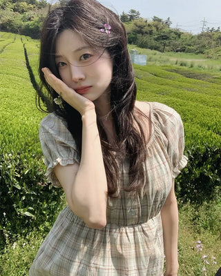 [2 colors] Check blouse