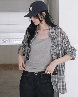 [3 colors] Cool Summer Check Shirt