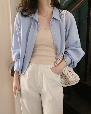 [6 colors] Fly Summer Button-Down Linen Shirt