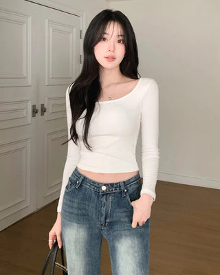 Wide Neck Soft T-Shirt with Built-in Bra