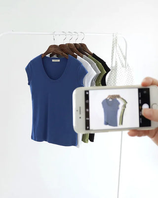 [5 colors] U-neck cap sleeve T-shirt