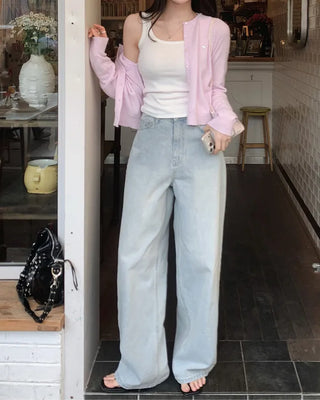 Light wide denim pants