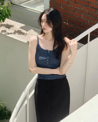Layered slim-fit button-up knit