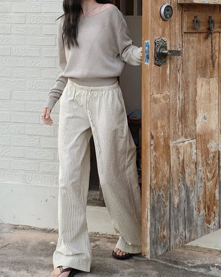 Striped elastic waist pants