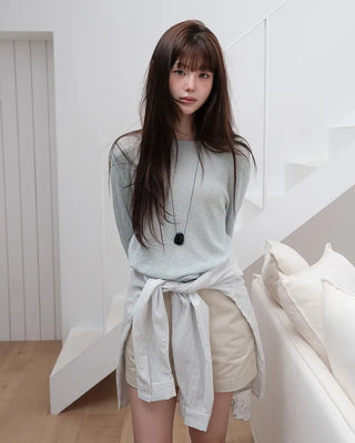 [5 colors] Boat neck knit