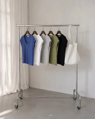 [5 colors] U-neck cap sleeve T-shirt