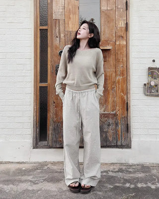[3 colors] Boat neck knit