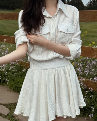Double-breasted flared shirt dress